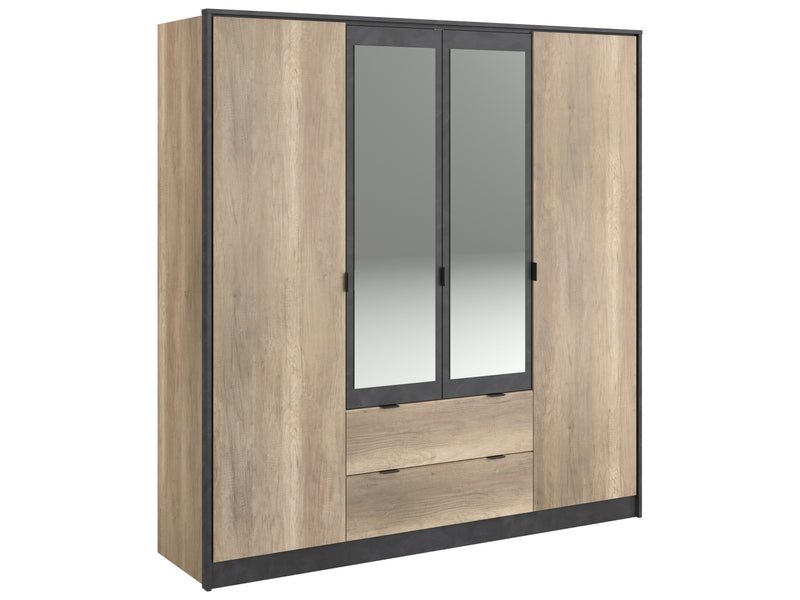 Armoire 4 porte(s) battante TORONTO coloris Imitation chêne authentic et steam black largeur 187.6 cm