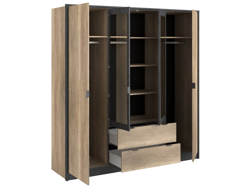 Armoire 4 porte(s) battante TORONTO coloris Imitation chêne authentic et steam black largeur 187.6 cm