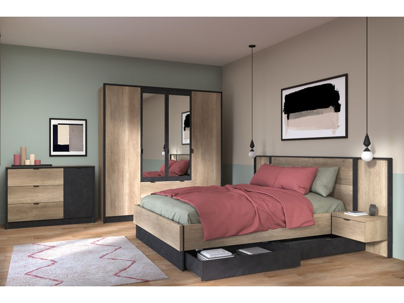 Armoire 4 porte(s) battante TORONTO coloris Imitation chêne authentic et steam black largeur 187.6 cm