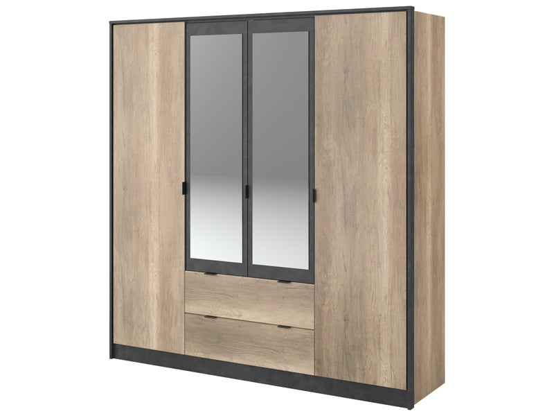 Armoire 4 porte(s) battante TORONTO coloris Imitation chêne authentic et steam black largeur 187.6 cm