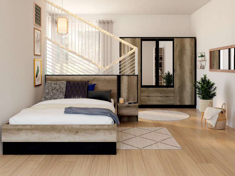 Armoire 4 porte(s) battante TORONTO coloris Imitation chêne authentic et steam black largeur 187.6 cm